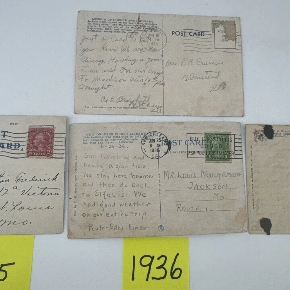 Lot of Postcards 1925-1945 U.S. Historic Buildings Landmarks Stamped 6 Total VTG